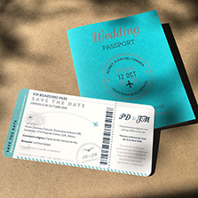 Invitación estilo pasaporte y boletos